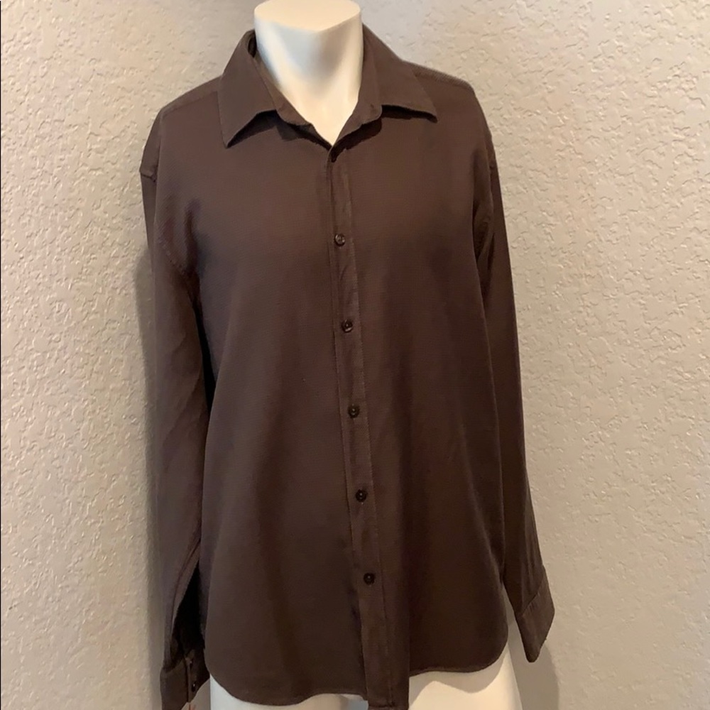 Hugo Boss Micro Check Brown Button Down Shirt
